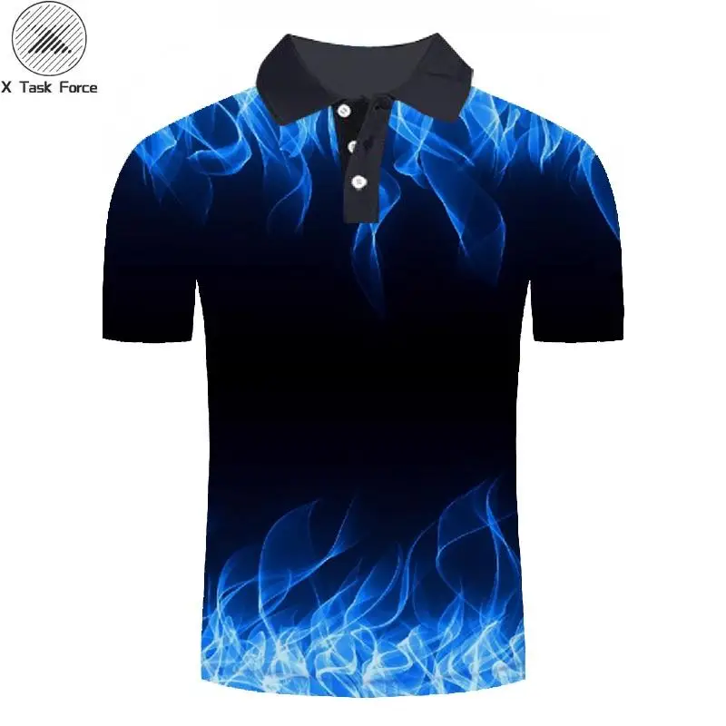 2019 new polo shirt men Business Casual male Short Sleeve Blue flame 3D print tops Drop Ship | Мужская одежда