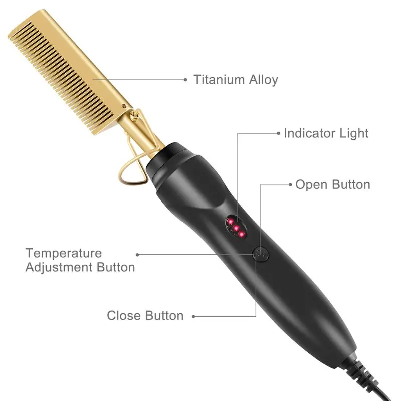 Hot Straightening Heat Pressing Comb Security Portable Curling Iron Heated Brush for Natural Black Hair Wigs Beards | Красота и