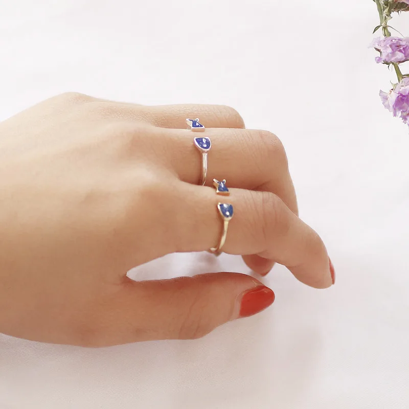 Женское кольцо SANSUMMER регулируемое с синим капельным глазури и рыбкой 2019|Кольца| |