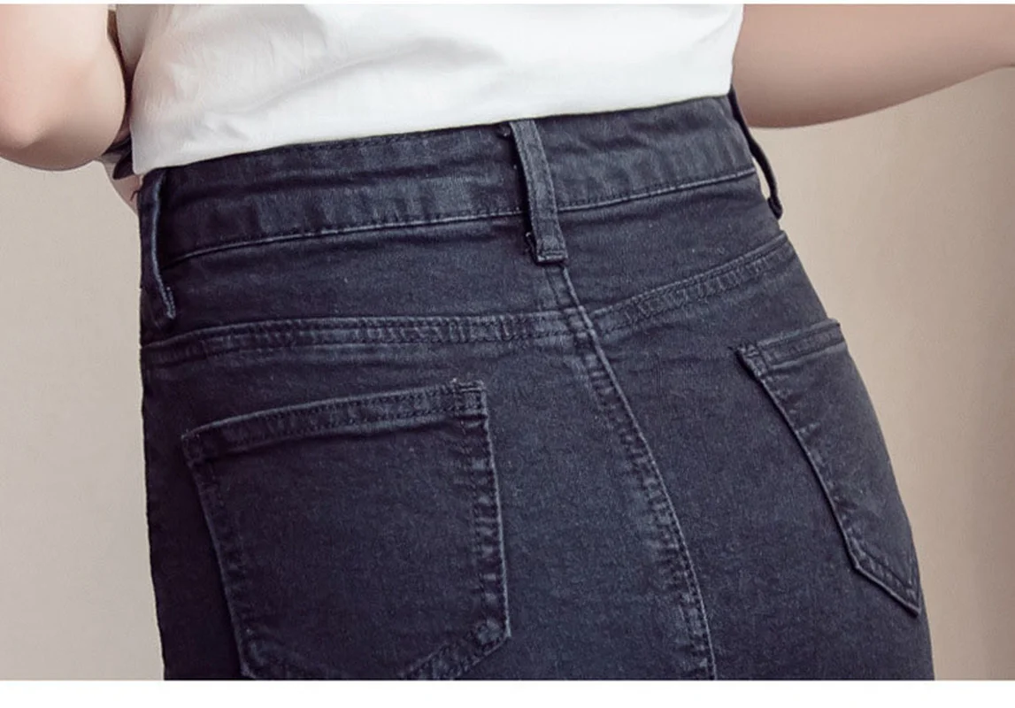 

Women Summer High Street Pockets Tassel All-match Slim Jean Skirts Solid Casual High Waist Female Irregular Pencil Denim Skirt