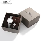 Женские кварцевые часы IBSO с браслетом с кристаллами, роскошный ремешок из розового золота, дамский браслет, круглые наручные часы, комплект ювелирных изделий, подарок для женщин