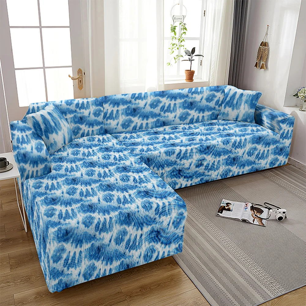 

Abstract Blue Sofa Cover Pink Stripe Couch Cover Plants Stretch Slipcover for Living Room Stylish Chair Protector Sofa Cojines
