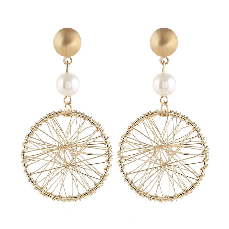 

YUNAO Innovative Big Circle Personality Exaggerated Earrings Temperament Long Fashion Earrings Dream Catcher Shape Earrings