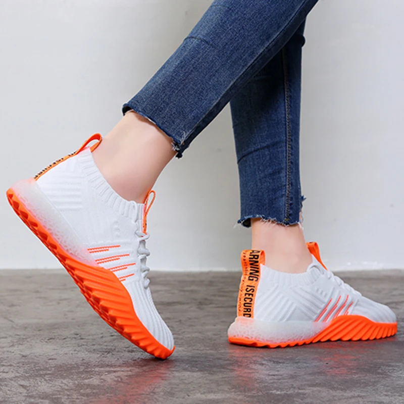 

2021 SummerWomen Flats Sneakers Mesh Breathable Casual Shoes Lace Up Sock Trainers Summer Women Vulcanize Shoe Zapatillas Mujer