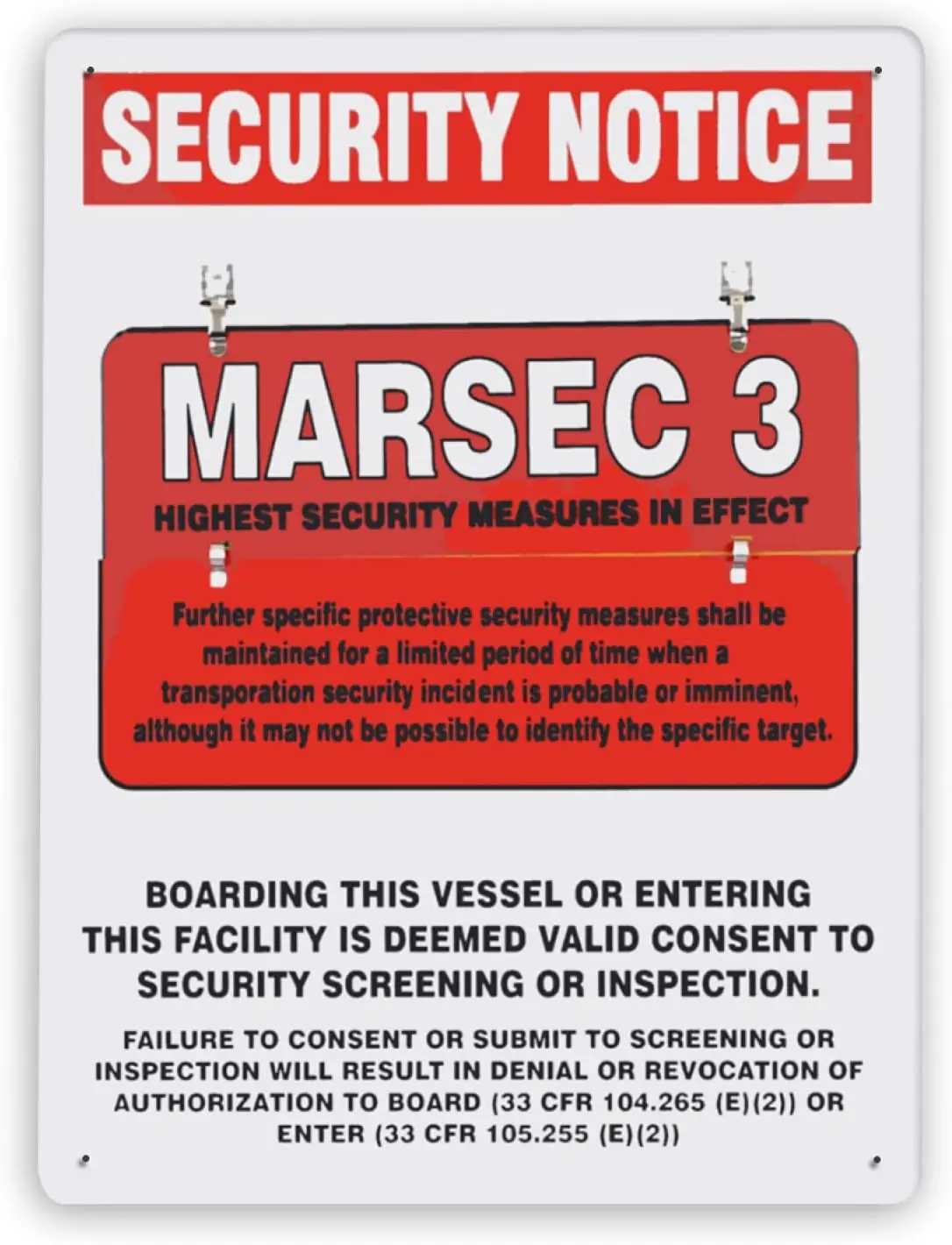 

1595 Warning Sign,Marsec Flip Sign MARSEC Flip Sign Placard,Tin Aluminum Metal Decor Painting Traffic Warning Sign 8x12 Inch
