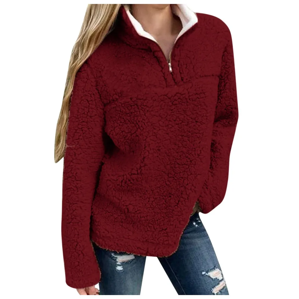 Женская теплая зимняя однотонная повседневная толстовка на молнии размера плюс