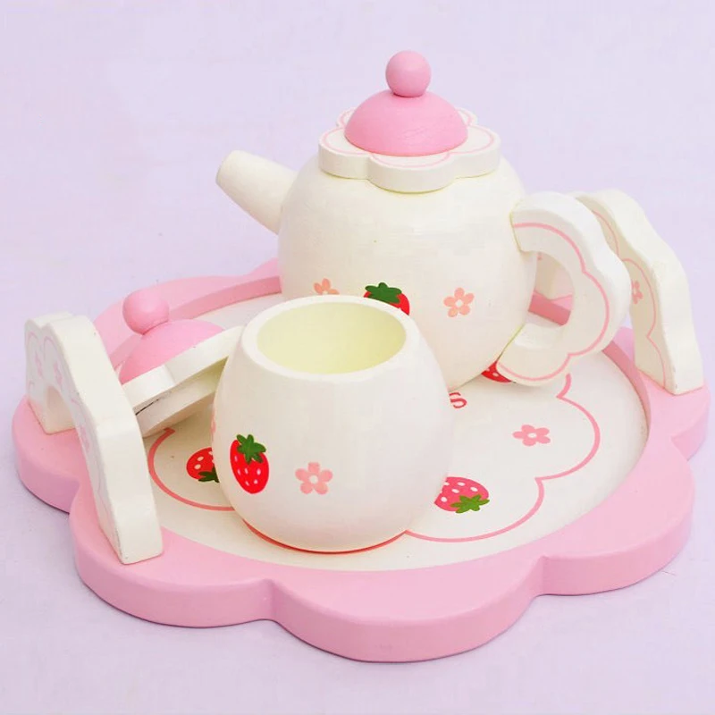 Деревянный Мини набор для чая игрушечная чашка чайники поднос детей детская