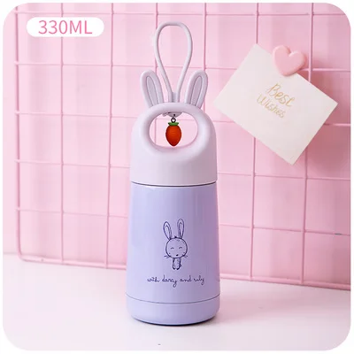 Carrot Purple 330 мл мультфильм термос чашка детская Милая бутылка для воды для девочек Нержавеющая сталь вакуумные, сохраняющие Тепло Кружка креативные подарки ко дню рождения - Цвет: Carrot Purple
