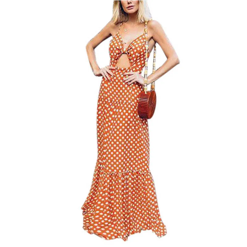 

Women's Fashion V-neck Off-the-shoulder Backless Pleated Patchwork Polka Dot Dress 2020 Sexy Midi