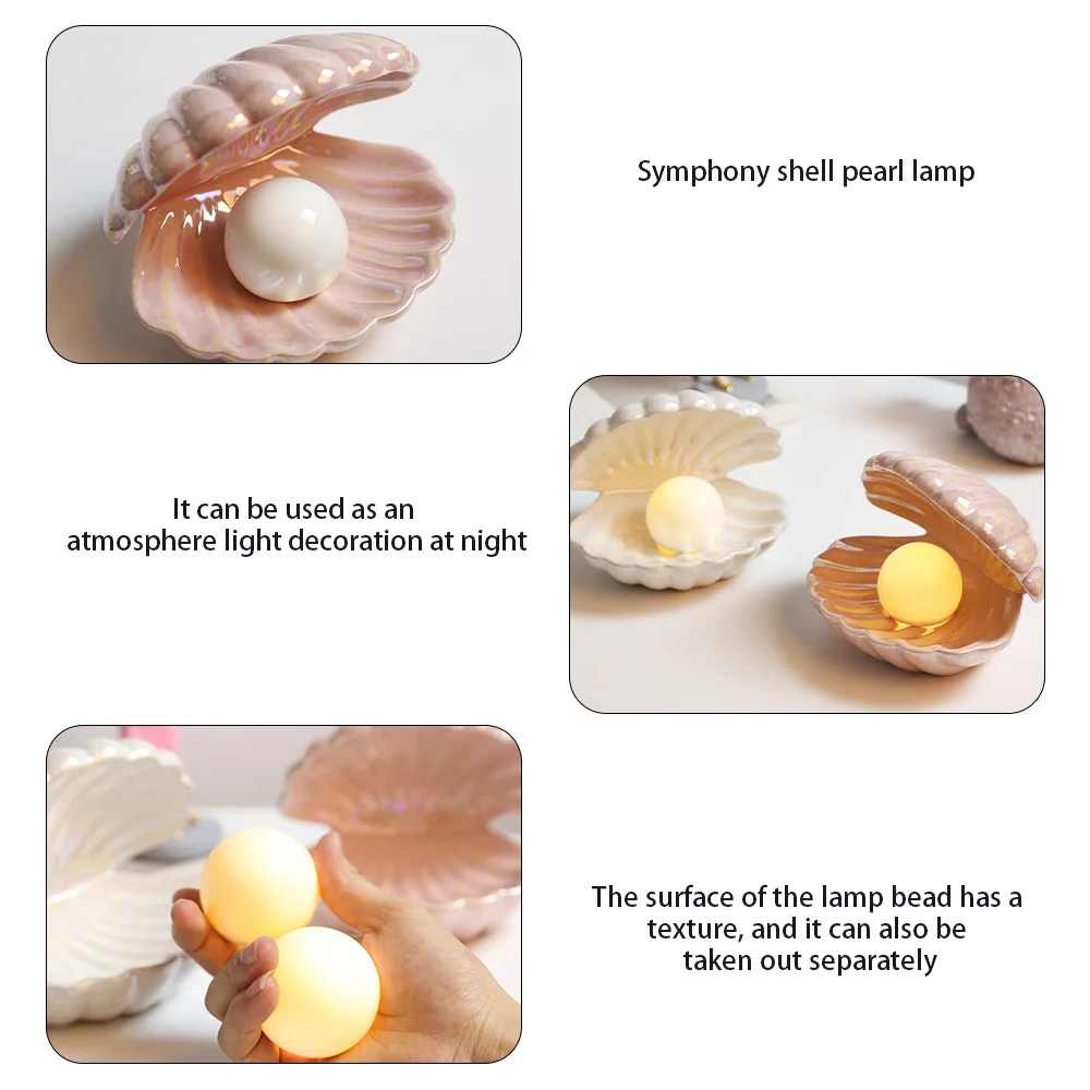 

Ceramic Shell Pearl Night Light Streamer Mermaid Fairy Shell Night Lamp For Bedroom Decoration Table Lamp Bedside Lamp