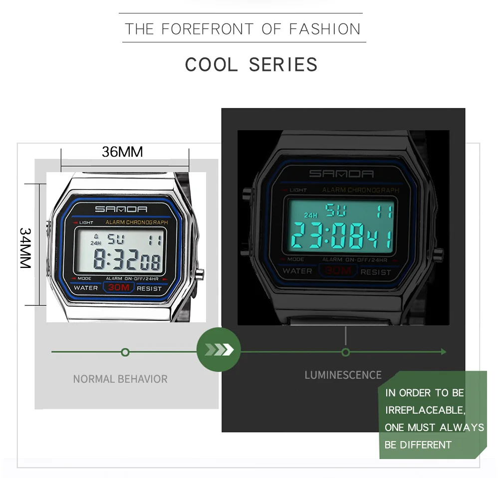SANDA часы мужские цифровой светодиодный сплав водонепроницаемые модные