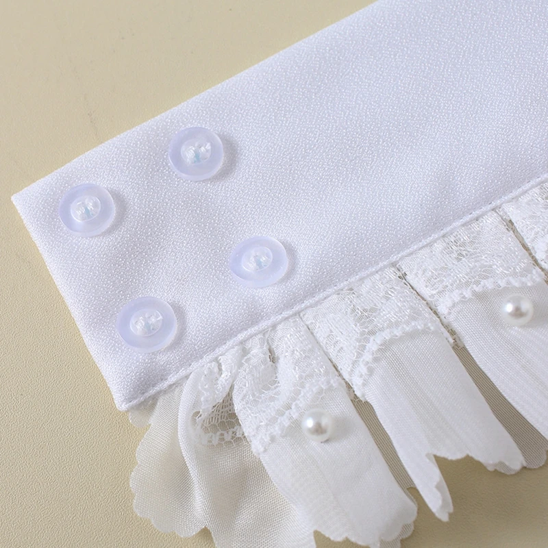 

Women Double Layer Chiffon Horn Cuff Ruffled Lace Pearl Beading False Sleeves New 2021