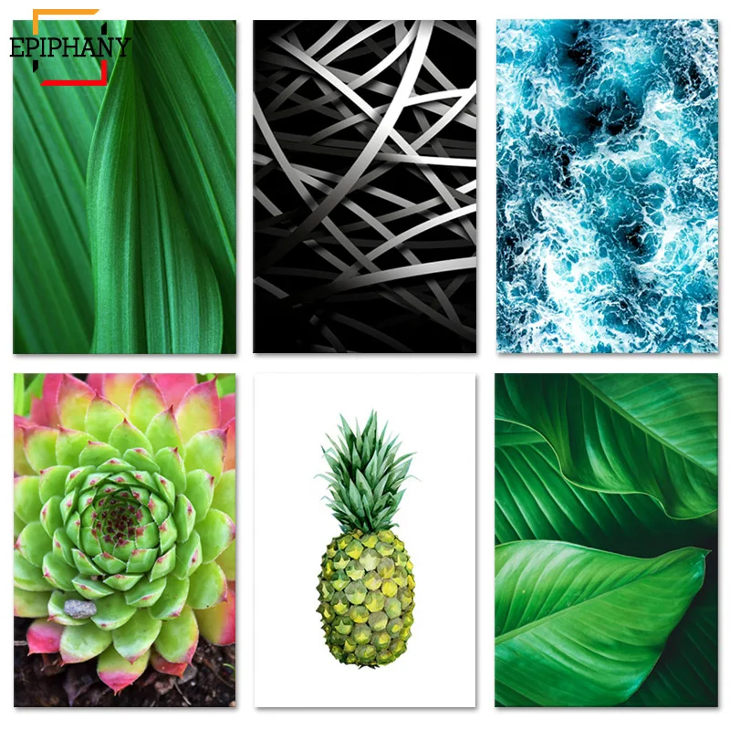 Современное украшение для дома настенная живопись на холсте с листьями зеленое