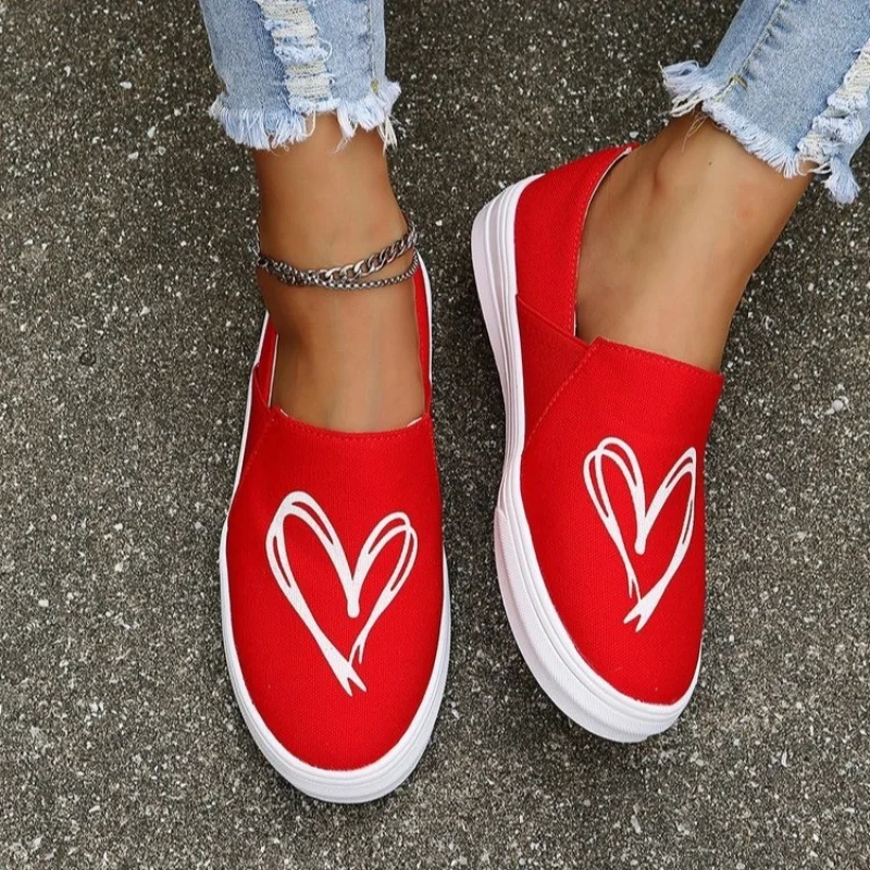 

Women Heart Shaped Shoes Ladies Vulcanize Sneakers Canvas Shining Color Flat Sport Ballet Beach Cozy Airy Zapatillas Mujer 2021