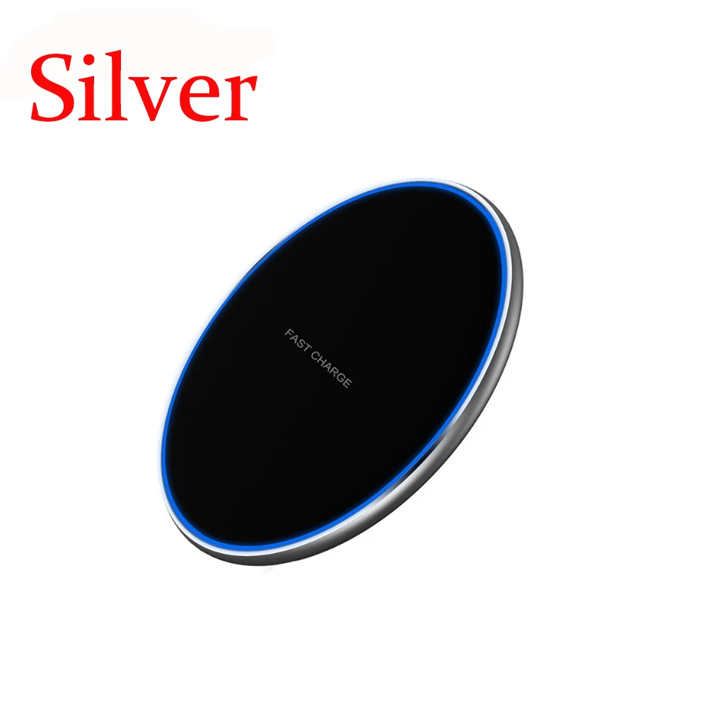 Silver 15 Вт Qi Быстрое беспроводное зарядное устройство для samsung S10 S9 Note 9 для iPhone XS Max X 8 XR huawei P30 Pro Xiaomi Mi 9 10W - Тип штекера: Silver