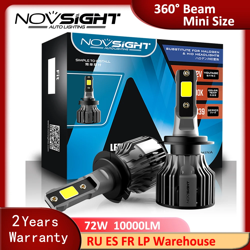 

NOVSIGHT 1 pcs Car Headlight Led H4 H1 H3 H7 H11 H8 H9 9005 9006 9007 Fog Light Bulbs 72W 10000LM 6000K Car Auto Headlamps 12v