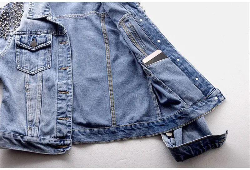 Женская джинсовая куртка новинка весны 2019 короткие куртки с бусинами модные