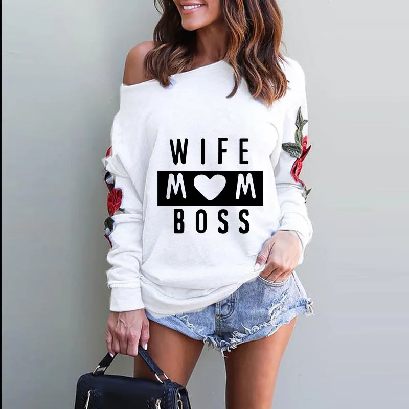 2019 Новая модная женская футболка с длинными рукавами вышивкой топ Femme забавная