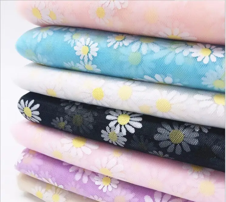 Тюлевая ткань с цветочным принтом маргаритки 50*145 см