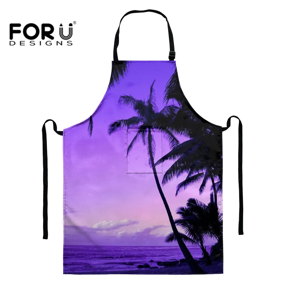 

FORUDESIGNS Hawaiian Style Chef Sleeveless Apron Sunset Print Drawing Painting Kitchen Baking Cooking Food Long Aprons Unisex