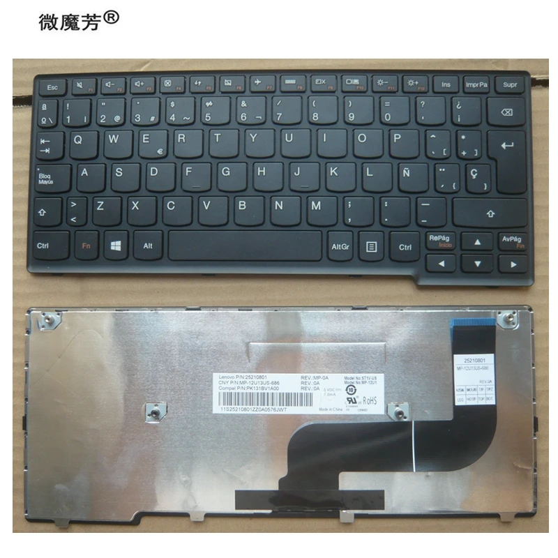 

SP Laptop Keyboard for Lenovo Ideapad S210 S215 S215T 25210801 mp-12u13us-686 25210849 YOGA 11S S210 FLEX 10 Spanish