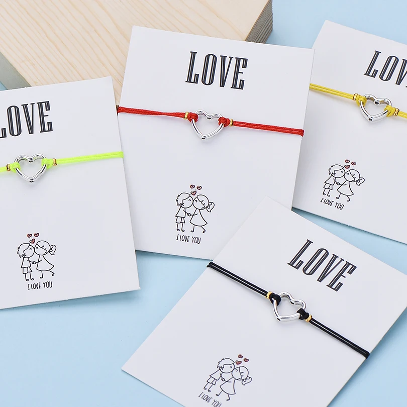 IYOE Wish Card браслеты с сердечком для любви подарок для пары полое сердце многоцветная веревка для женщин и мужчин браслет подарок на день рождения