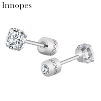 steel cubic zirconia crystal stone round small stud earring for women wedding unusual helix screw earrings man jewelry female