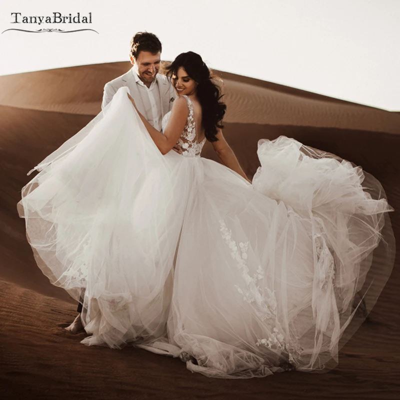 Потрясающие свадебные платья в стиле бохо глэм трапециевидные Свадебные из тюля