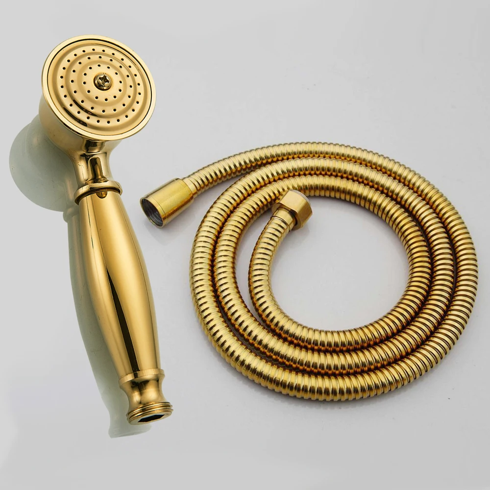 Luxury Gold Color Brass Shower Head Bathroom Hand Shower Head 1.5m Shower Hose