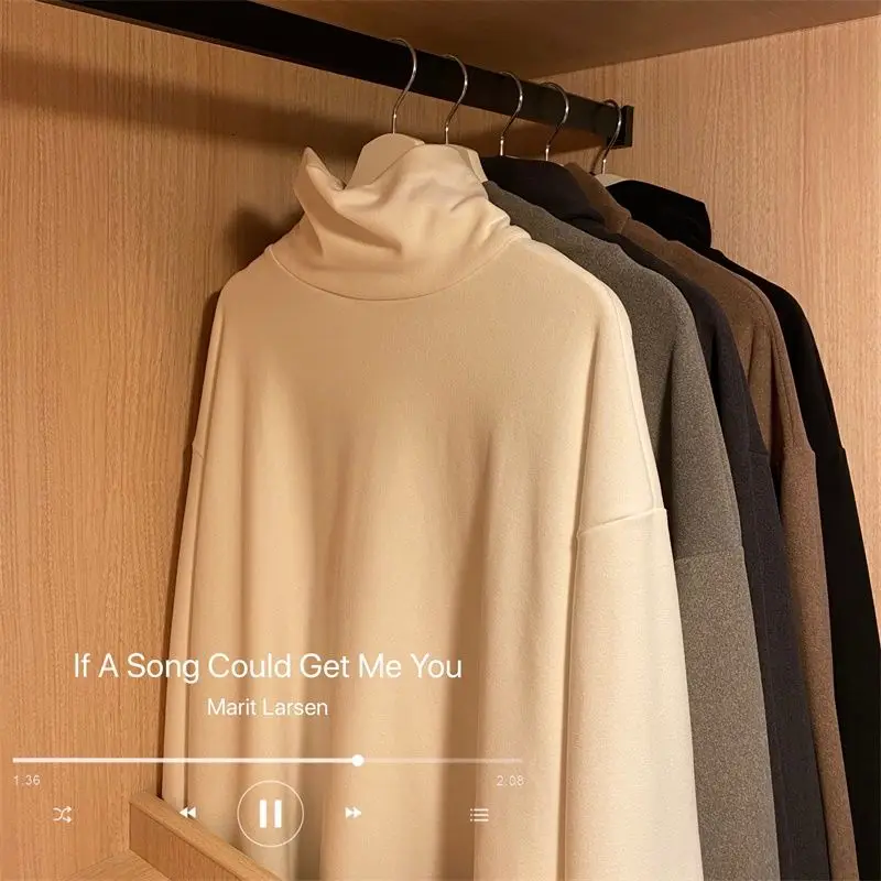 

Autumn Winter Thick High-neck T-shirt Men's Warm Fashion Casual T Shirt Men Wild Loose Korean Long-sleeved Tshirt Mens Tops