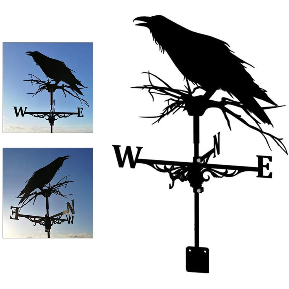 

Weather Vane Gardening Supplies Handicraft Decoration Iron Art Crow Model Retro Durable European Style Wind Direction Indicator