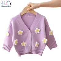 humor bear girls baby kids sweater autumn winter long sleeve knit jacket cardigan children flowers coat outwear clothing 1 5y