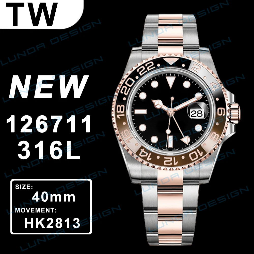 

2021 New Model 126711 GMT II Rose gold 40mm TW Factory 2813 Automatic mens Watches Wristwatches Watch