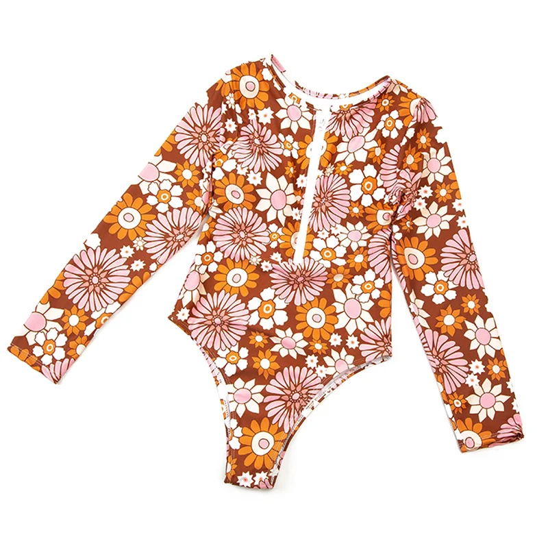 

Women Long Sleeve Floral One-piece Swimsuit Fashion Zipper One-piece Swimsuit Stylish Bathing Suit Swimming pool Vacation Beach