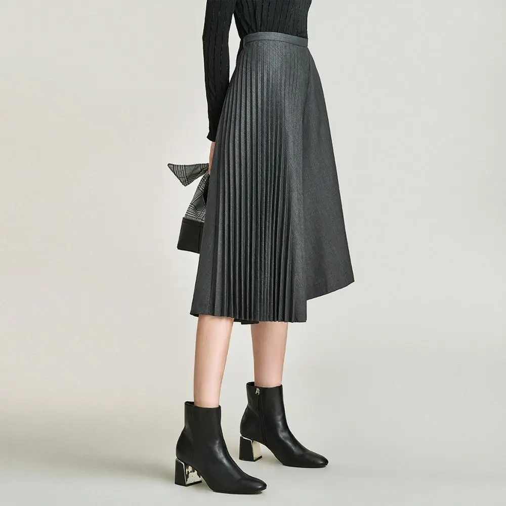 Женская Асимметричная юбка миди HAVVA серая плиссированная Осень зима Q4525|Женские