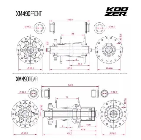 Комплект алюминиевых ступиц KOOZER XM490 CNC 2/4 подшипников MTB 32 отверстия пара моделей