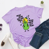 lemon on a pear print female tops funny fruits sing graphic tee shirt for women short sleeve crewneck 100cotton summer t shirt
