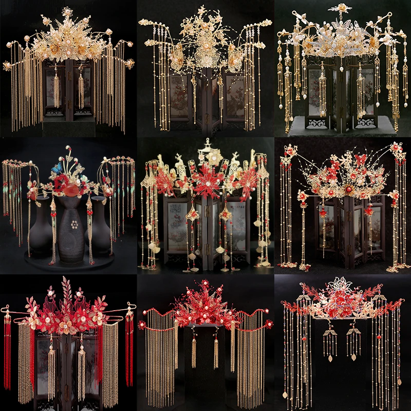 

Набор головных уборов Красная корона Феникса в китайском стиле для невесты традиционное китайское свадебное платье свадебные аксессуары