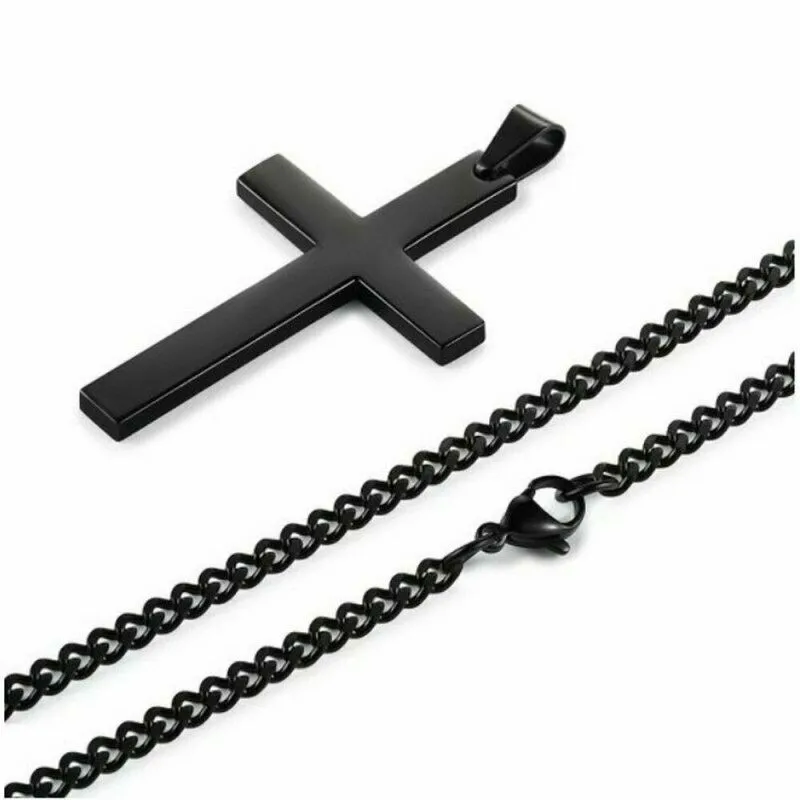 

2021 New Fashion Cross Necklace Men Punk Nail Styling Pendant Black Gold Silver Color Chain Creative Necklace Gifts
