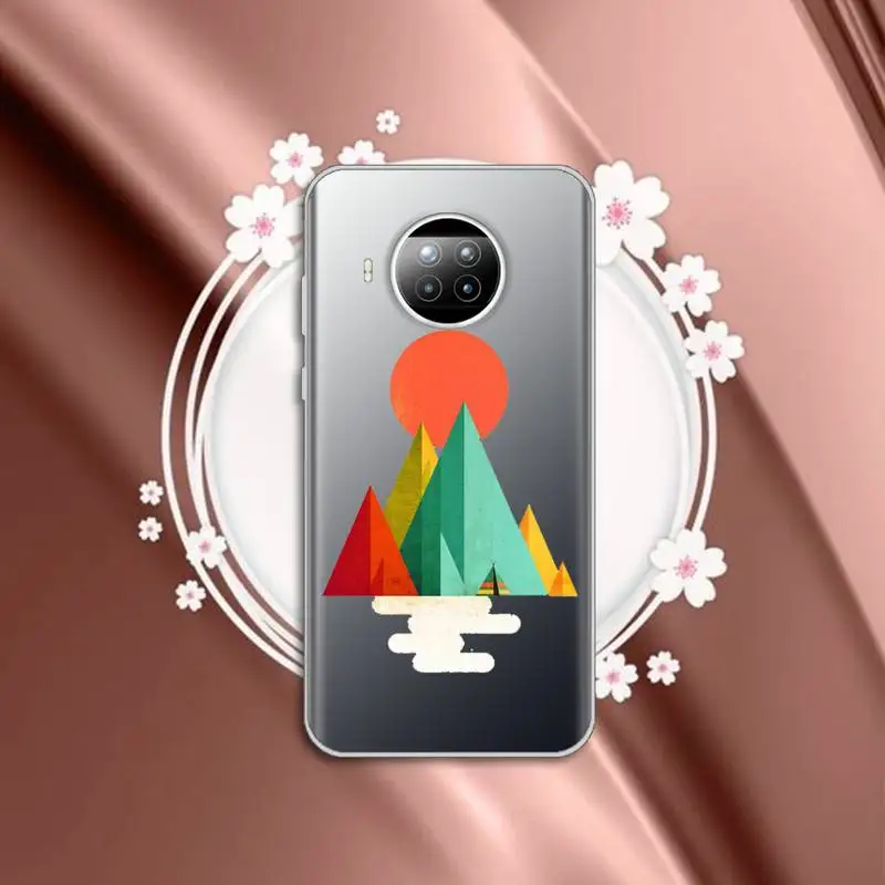 

Phone Case Transparent for Xiaomi mi Redmi note 10 t 8 9 pro lite 11 Samsung S 8 9 10 20 Art painting Mountain sun print