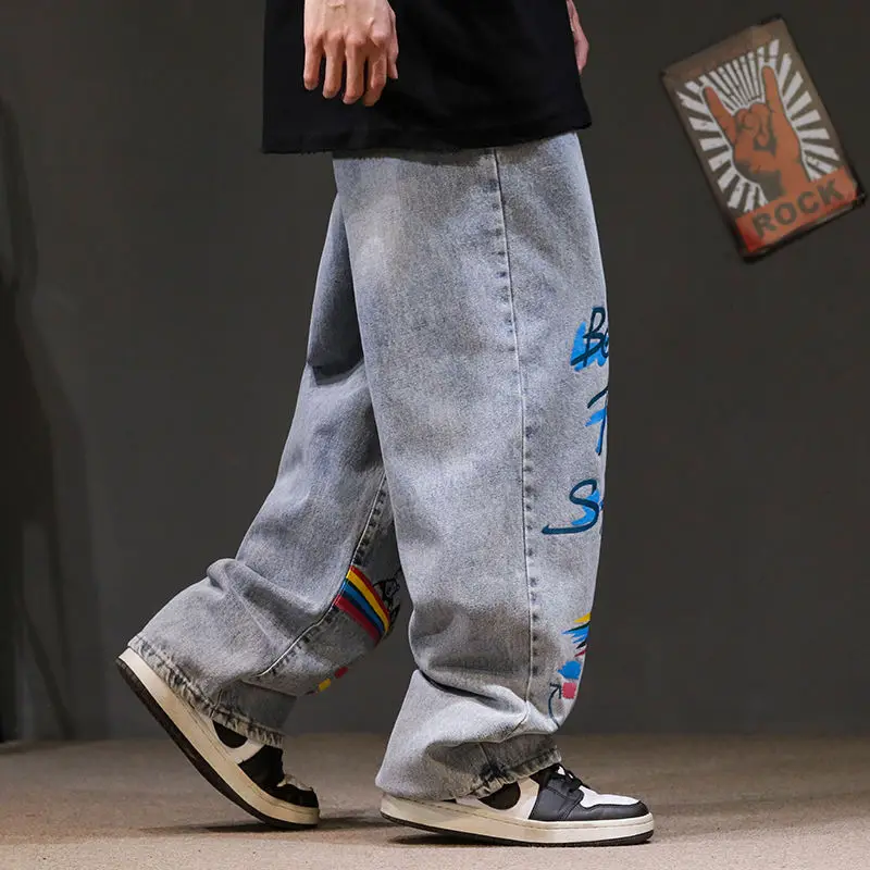 Джинсы мужские радужные в стиле хип-хоп модные мешковатые джинсы ретро