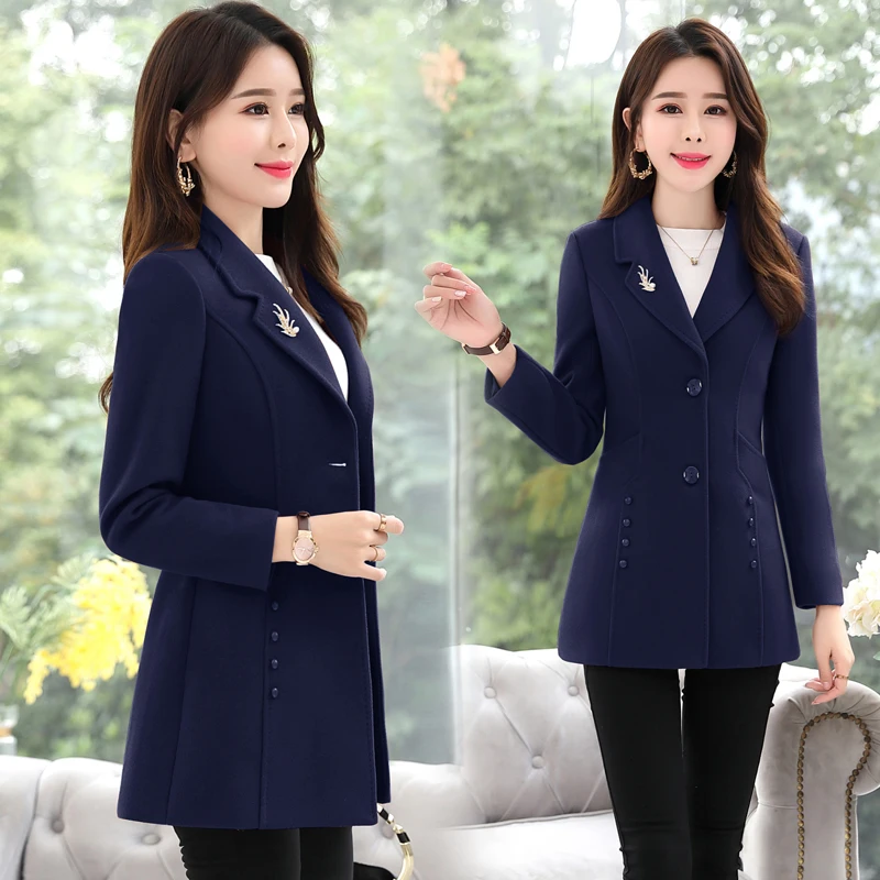 

Элегантное шерстяное пальто размера плюс, женское весеннее и осеннее длинное пальто, новое модное короткое пальто Nizi, пальто с длинными рук...