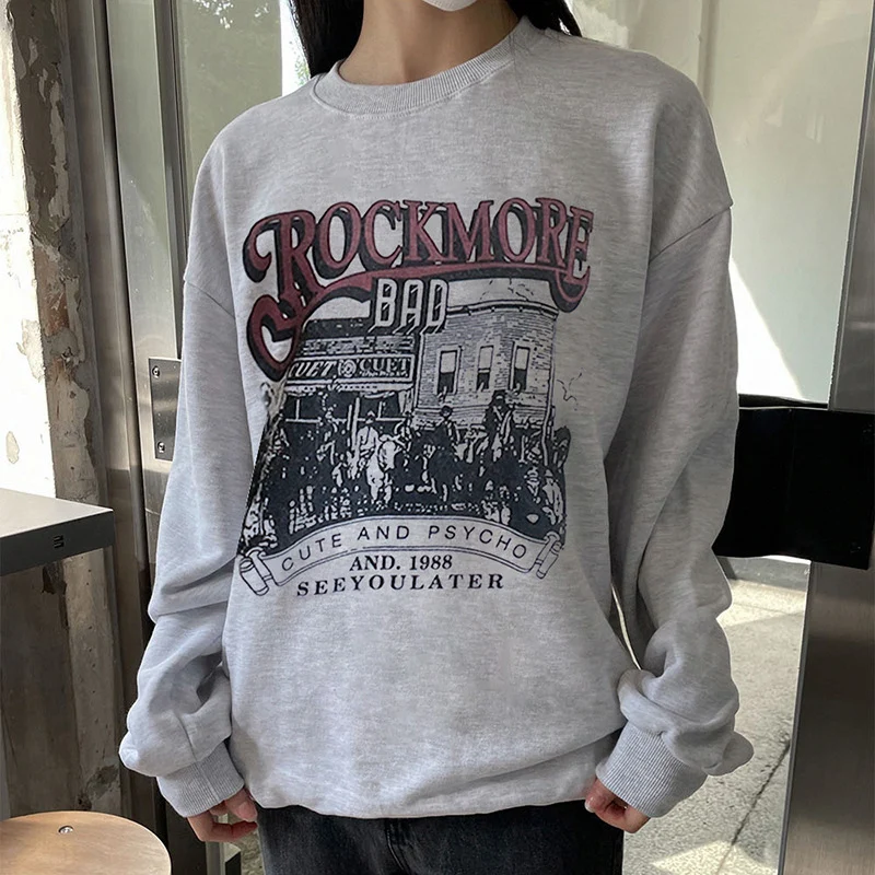 

Женская флисовая толстовка с длинным рукавом, повседневный свитшот с принтом букв, уличная одежда в стиле Харадзюку, Y2k, весна-осень