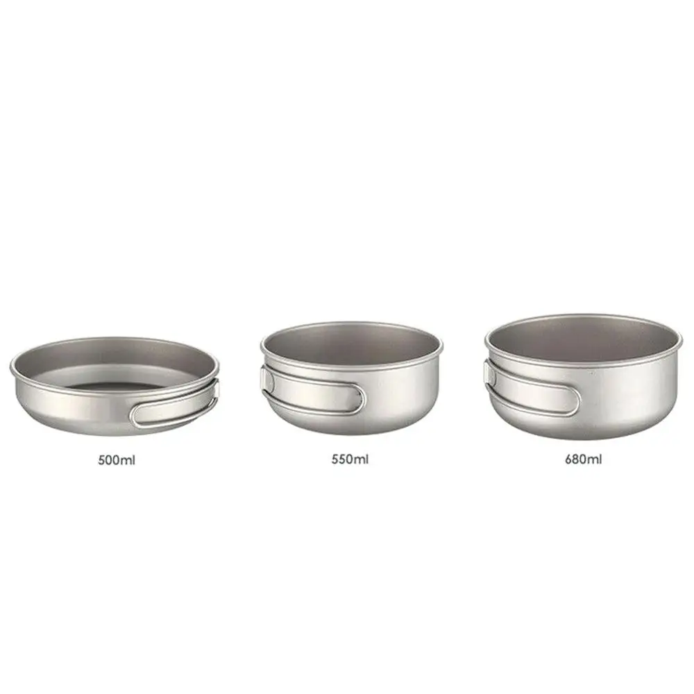 

Titanium 3-Piece Pot and Pan Camping Hiking Cookware Set Bowl Outdoor Portable Folding Handle