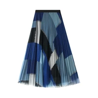 women skirts new lace mesh plaid patchwork skirt autumn winter high waist a line layered prom party tea length skirt