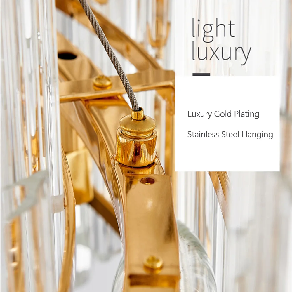 Современный роскошный Стекло люстра освещение еда подвесные люстры золото