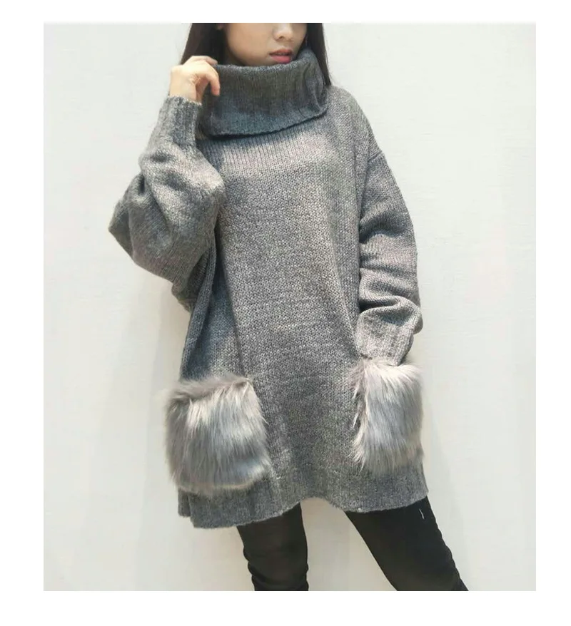 Neploe Pull Femme осень-зима свите с длинными рукавами Женский водолазка Толстый Пуловер Джемперы меховая нашивка карман трикотажные топы 54799