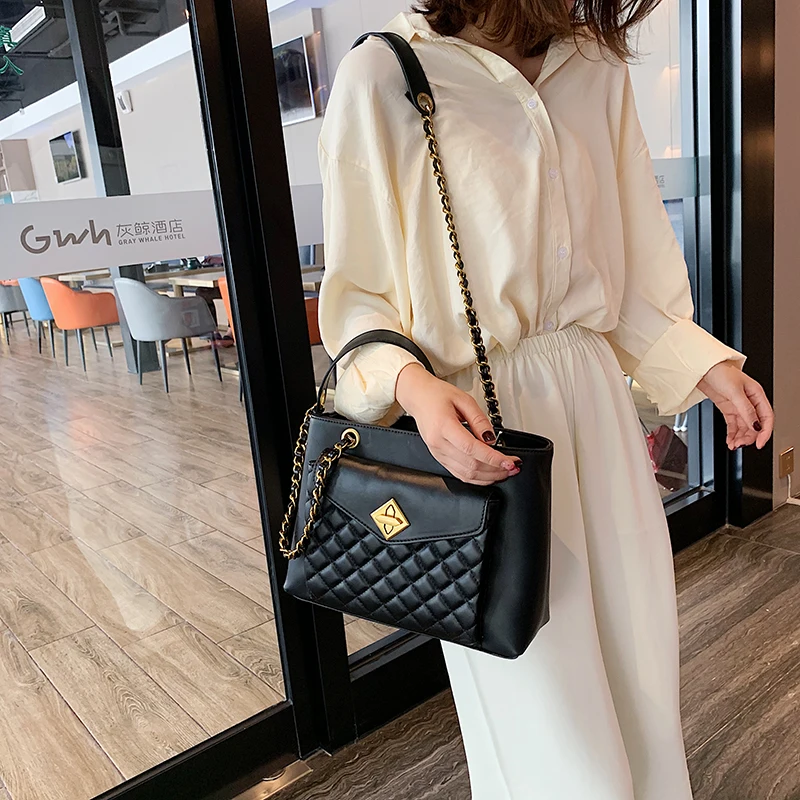 Европа и Америка ins большая сумка женская 2019 Новая мода цепь из ромбов емкость