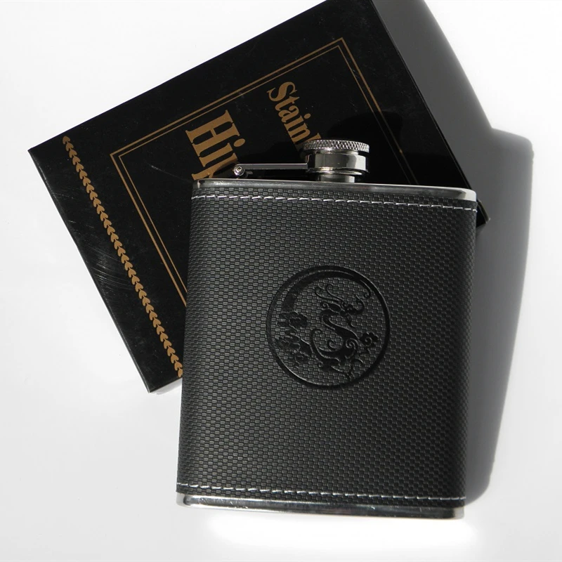 BLO Black Dragon Нержавеющая сталь винный горшок из искусственной кожи поверхность бедра фляжка Портативный Путешествия алкоголь виски бутылка ликера маленькая мини бутылка - Цвет: BLO Black Dragon