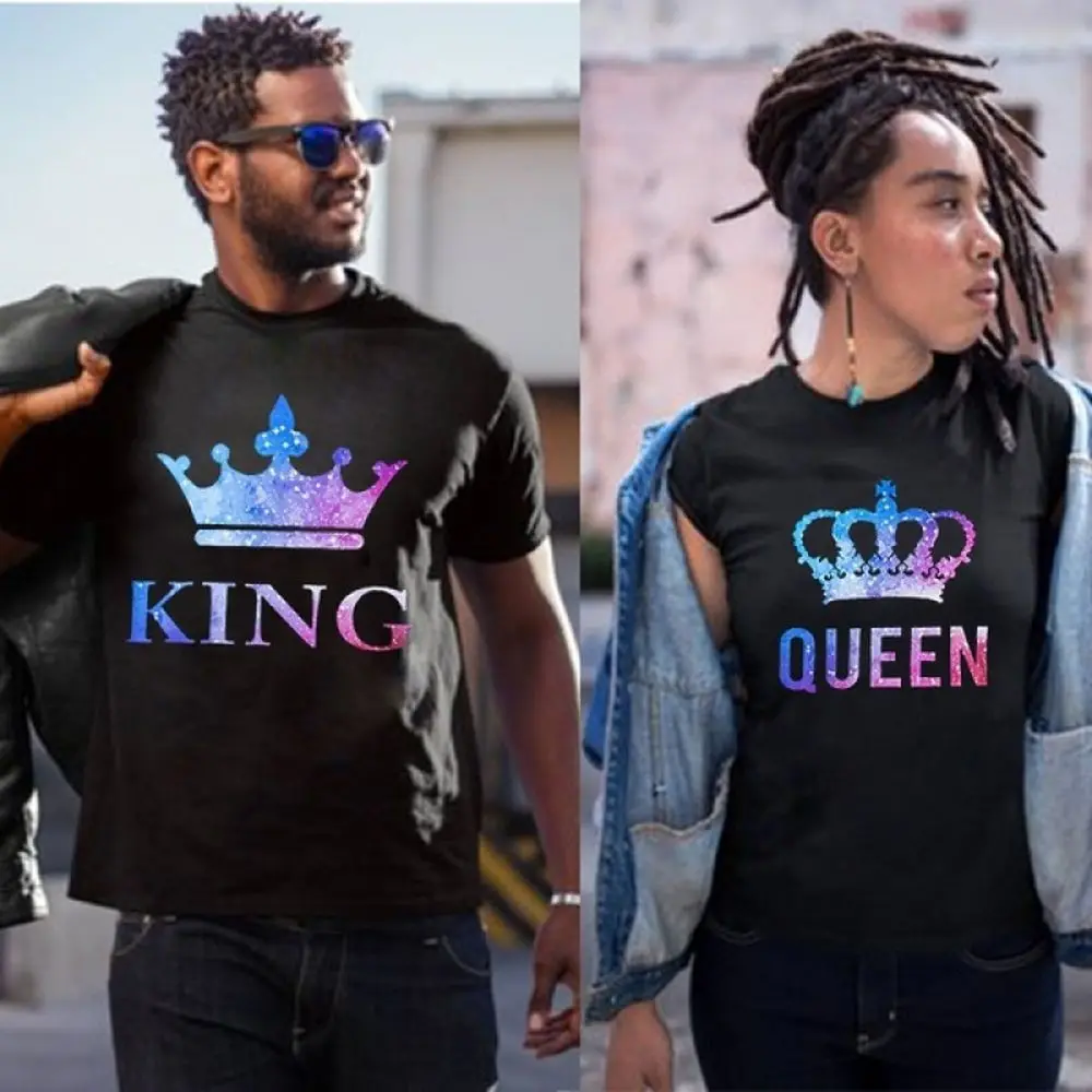 

BaBaBuy Summer Couples Matching Tee Shirts King Queen Short Sleeve Tops Couples Clothing
